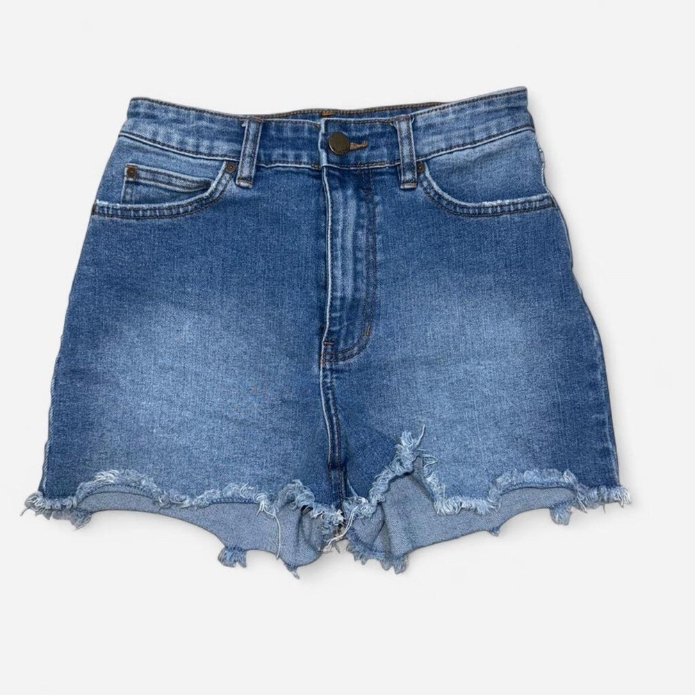Billabong High Rise Cutoff Denim Shorts Raw Hem Medium Wash Size 25